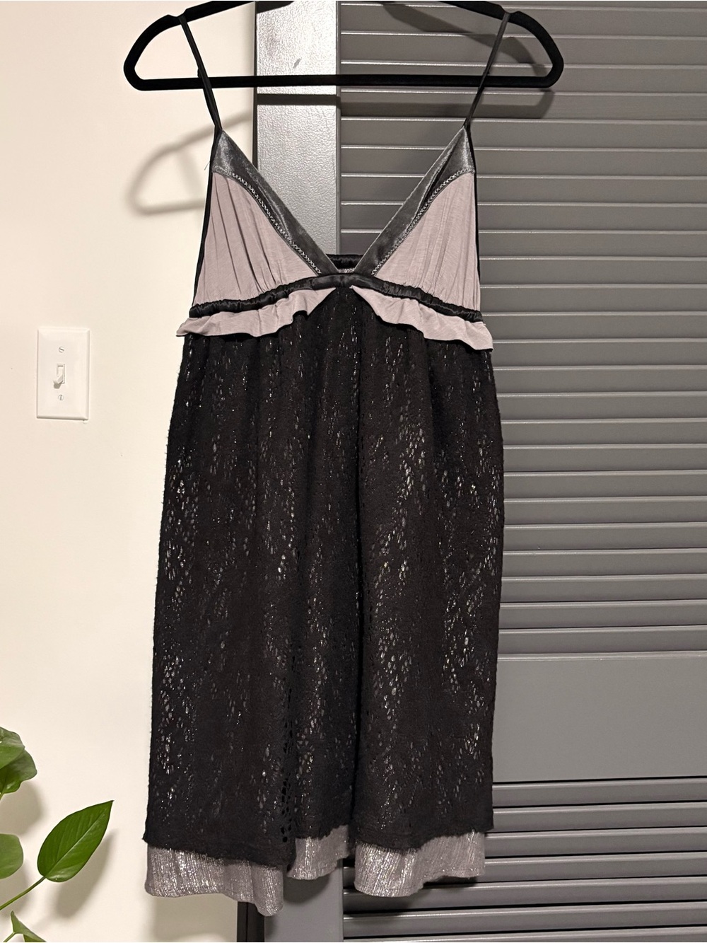 Free People Black Lace Mini Dress with Gray Accents
